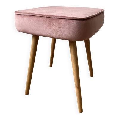 Pouf en velours rose, tabouret ottoman de style mid-century moderne