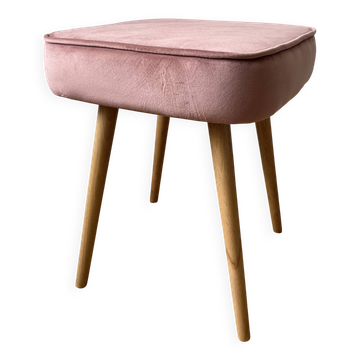 Pink Velvet Footstool, Mid Century Modern Ottoman Stool