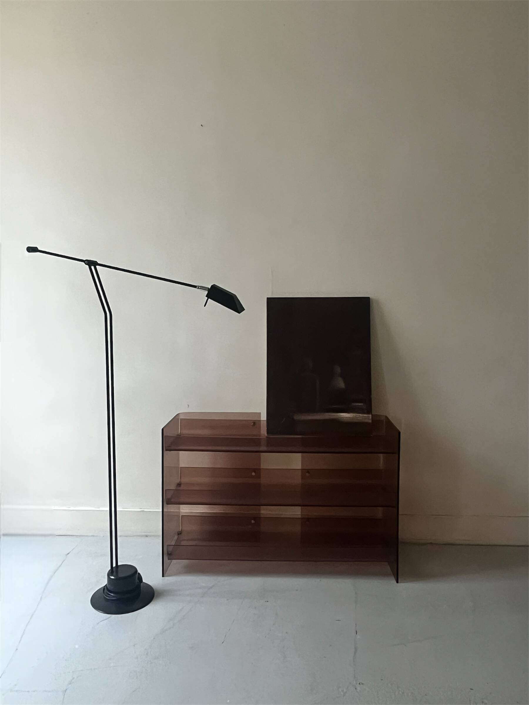 Roche Bobois smoked plexiglass console bookcase, 1970 design