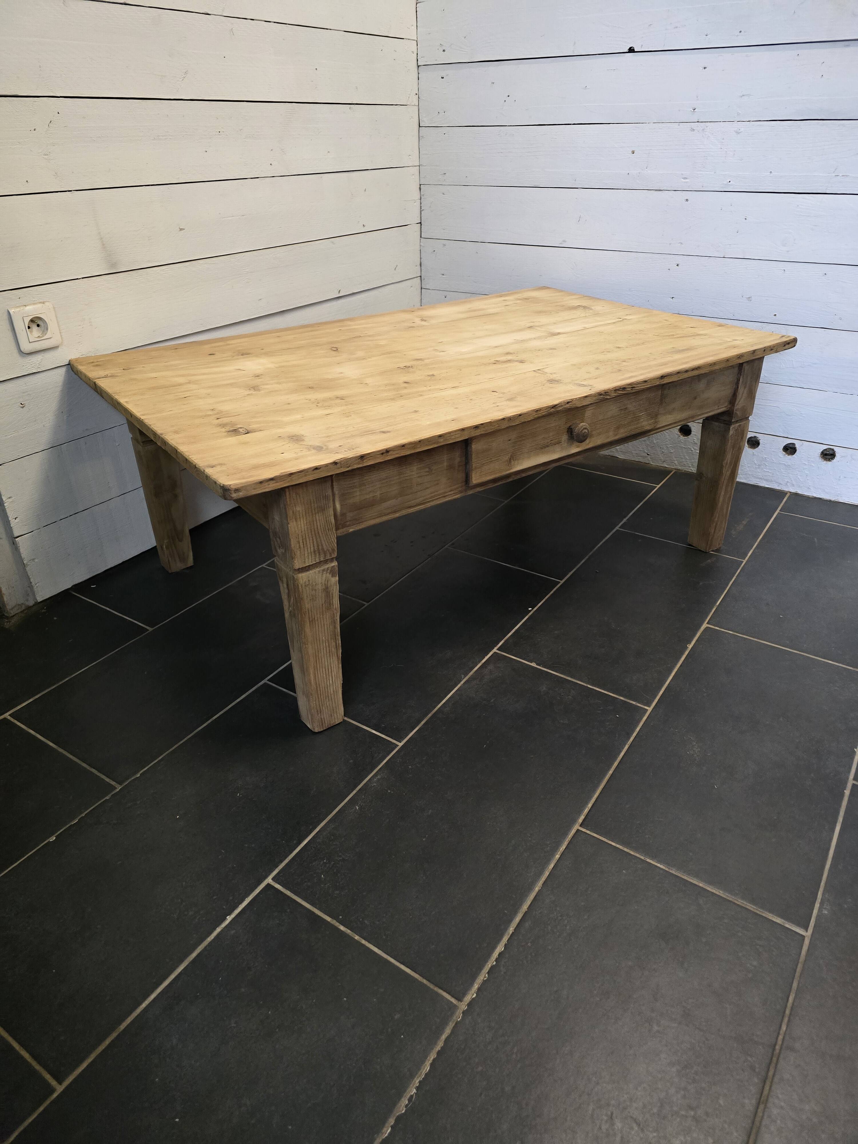 Old fir coffee table with a drawer