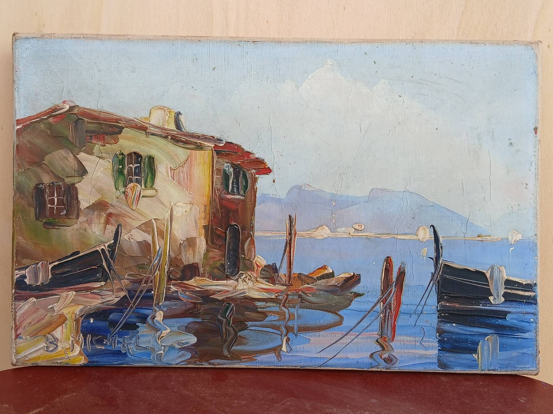 Peinture port de pêche Méditerranéen