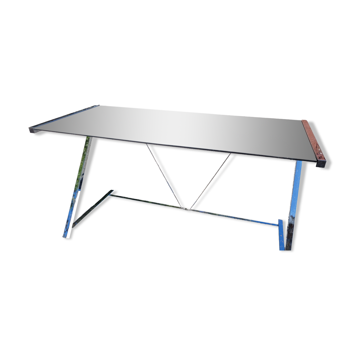 Desk chrome top in tinted glass 140/60cms