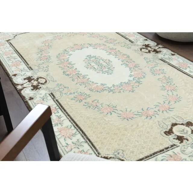 Vintage Turkish Oushak Handmade Wool Cotton Beige Area Rug 117x219