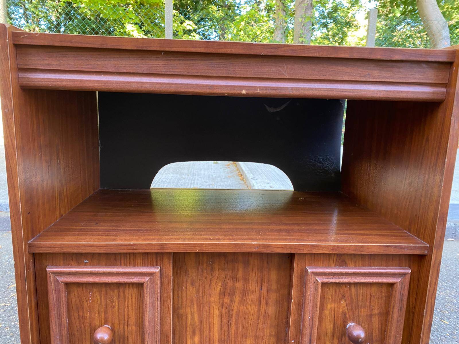 Vintage TV/Hi-Fi Unit on Wheels in Walnut Style, made in France 1970.