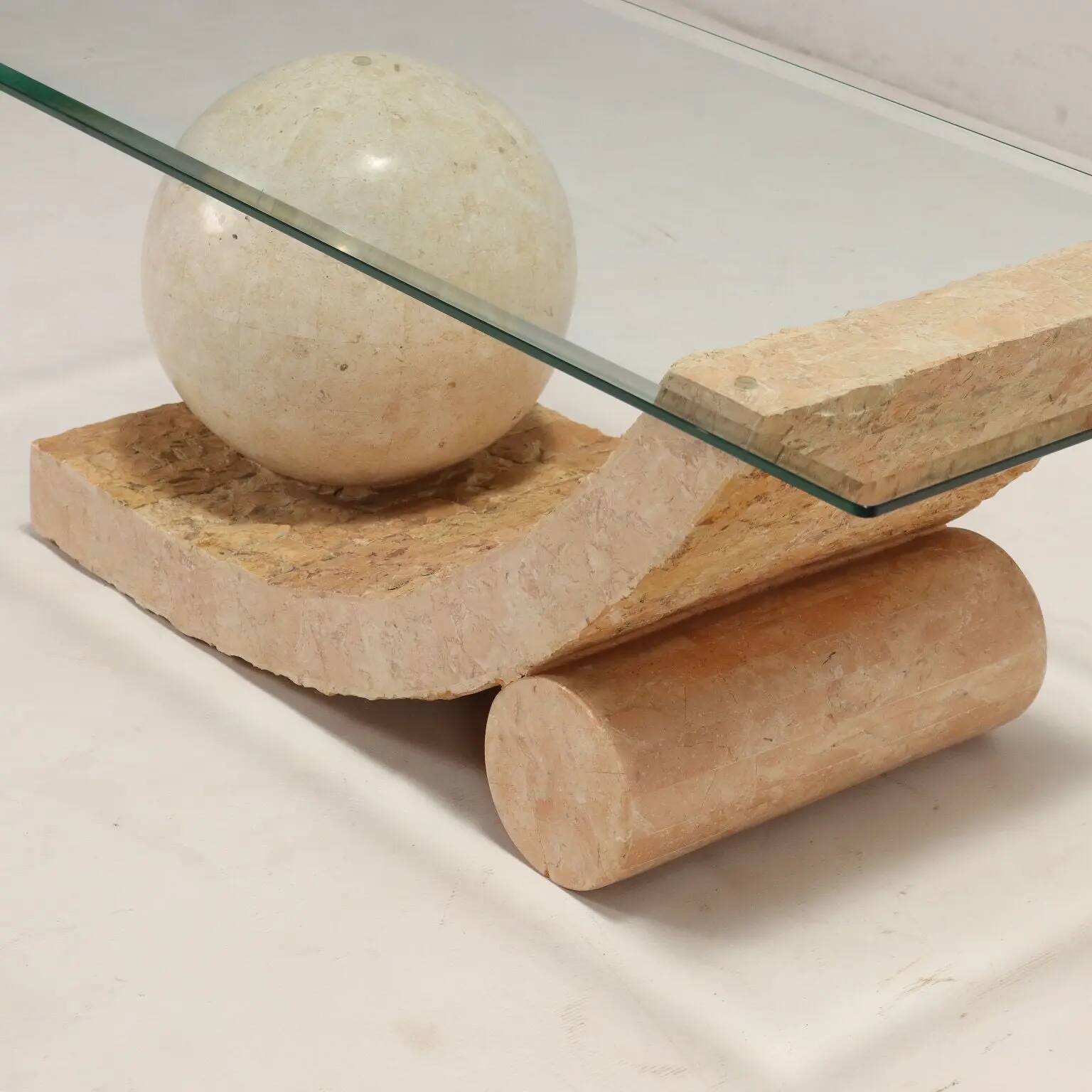Vintage coffee table in glass and stone, Italy, 1980s.