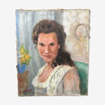 Tableau : huile sur toile portrait de femme