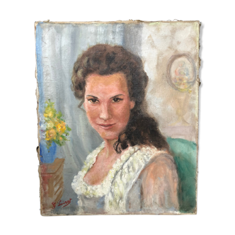 Tableau : huile sur toile portrait de femme