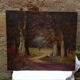 Old painting, oil on canvas representing a forest scene, early twentieth century