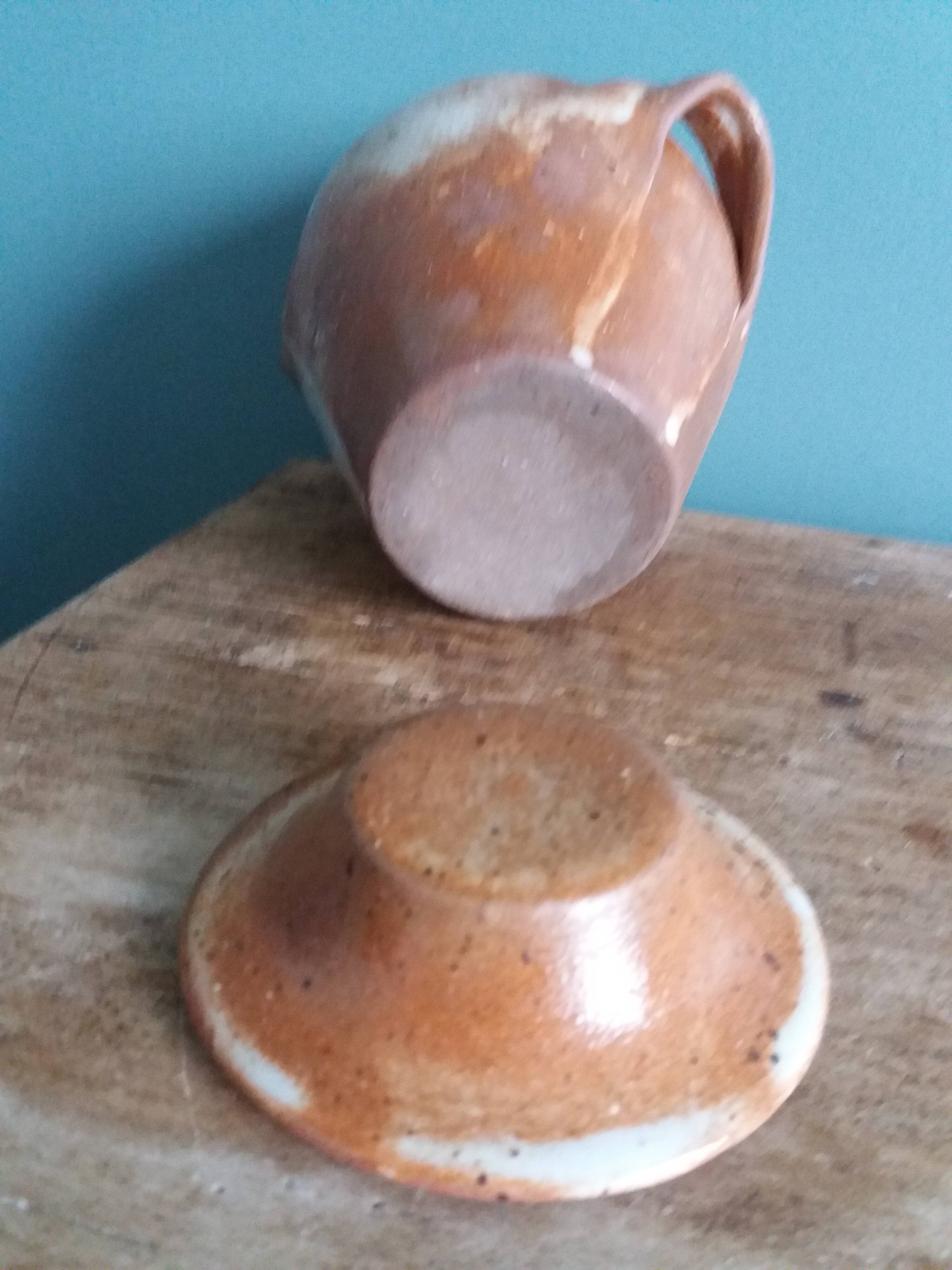 Covered pot condiment pot in Puisaye stoneware