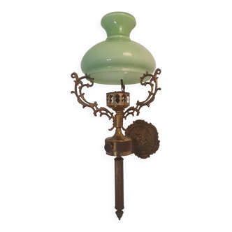 Large vintage green globe brass wall light