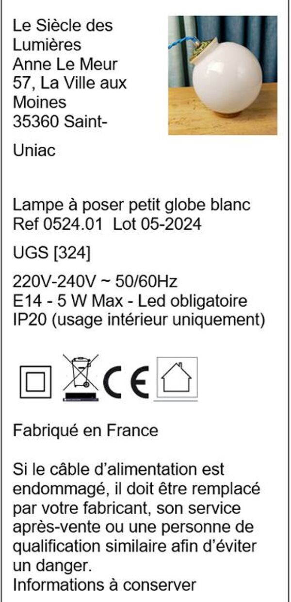 Lampe à poser petit globe blanc