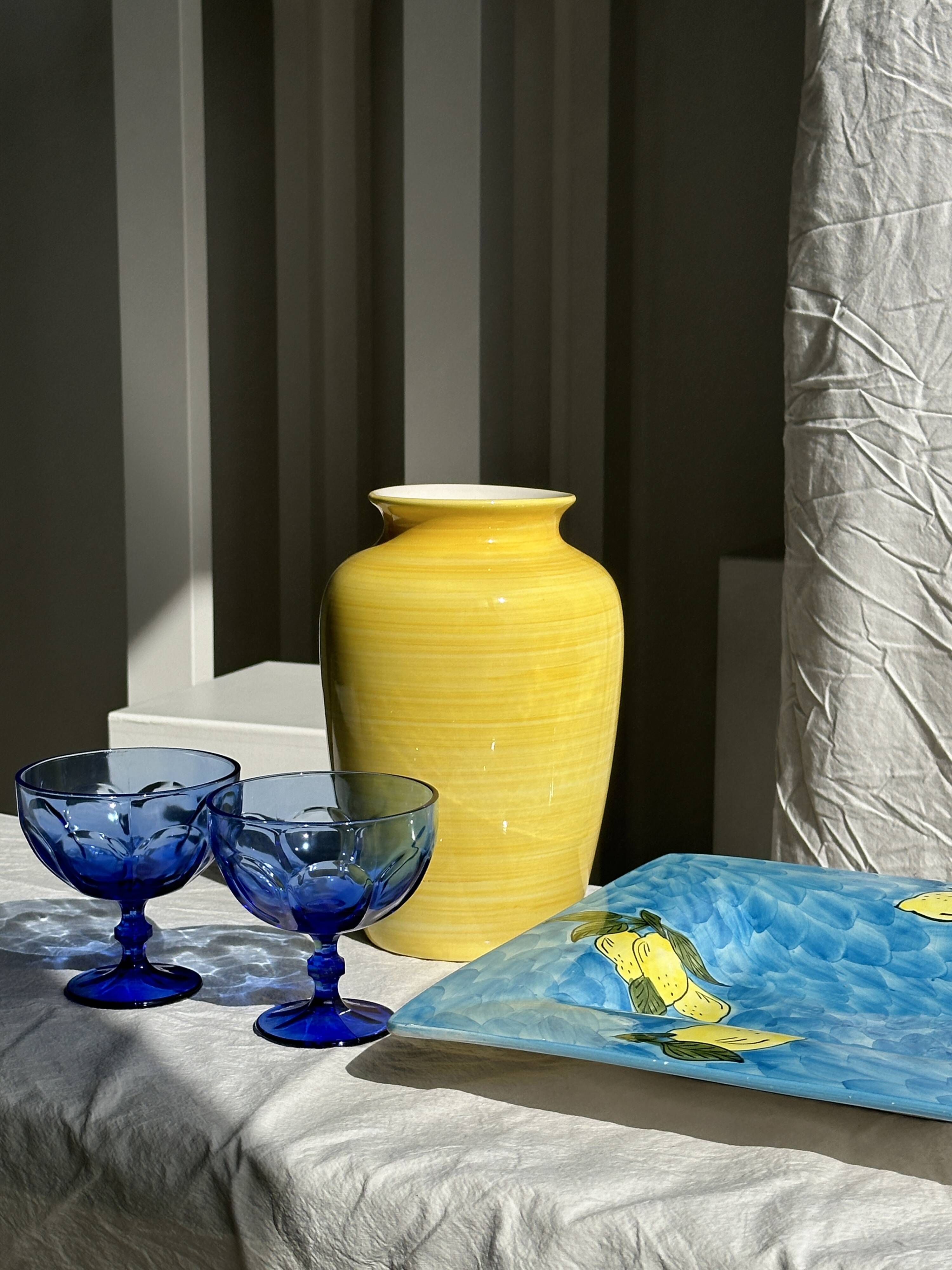 5 blue glass stemmed ice cream bowls