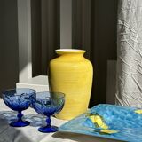 5 blue glass stemmed ice cream bowls