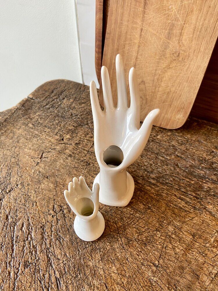 Pair of hand vases in white earthenware