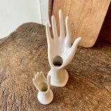 Pair of hand vases in white earthenware