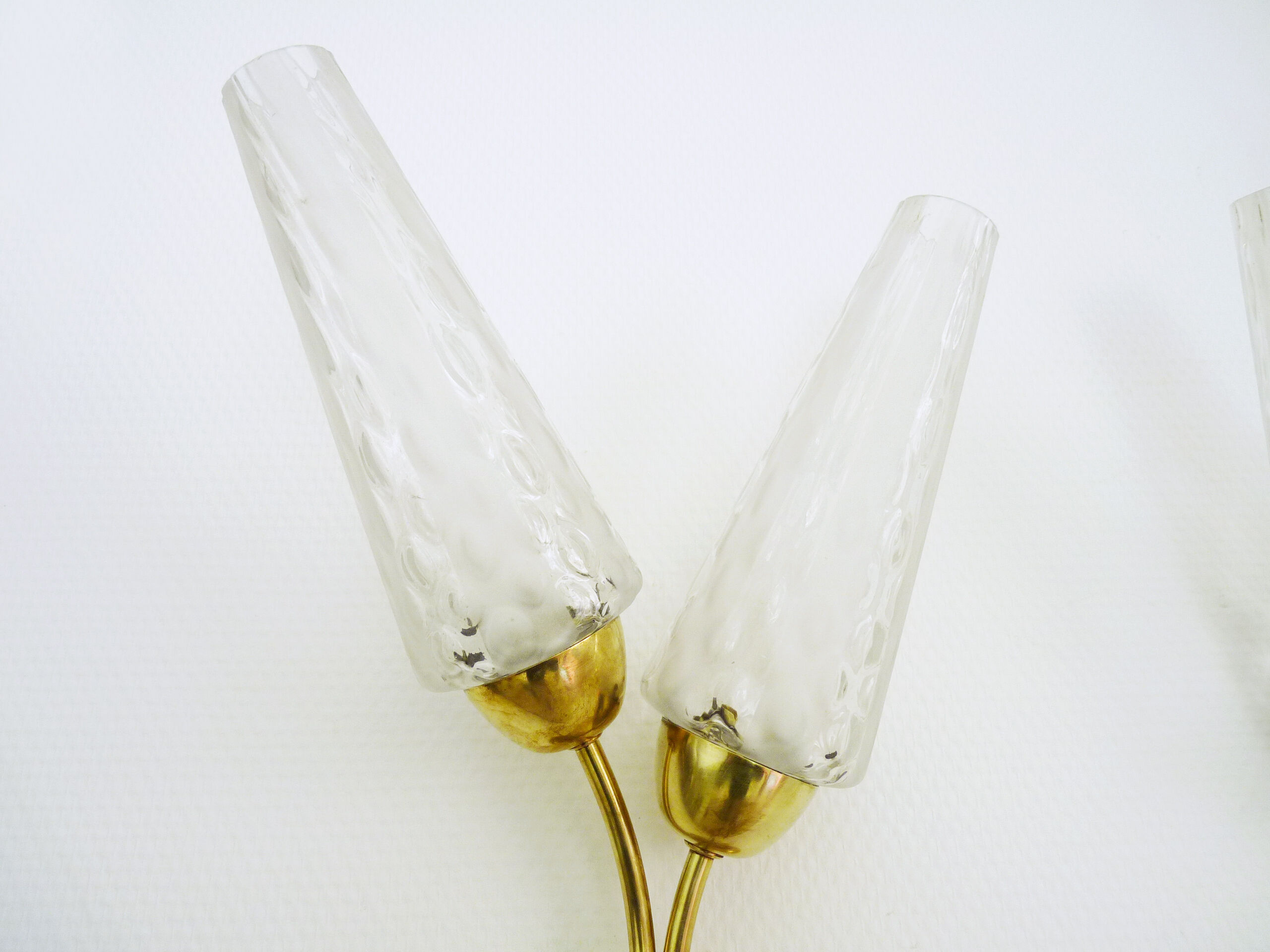 Pair of brass wall light double lights glass tubes. Year 50 60