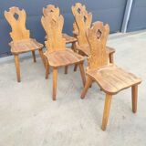 Set of 6 brutalist oak dining chairs, 1960