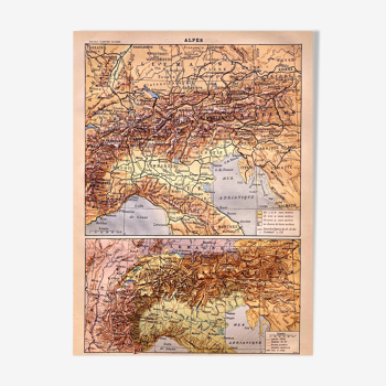 Lithographie carte Alpes 1897