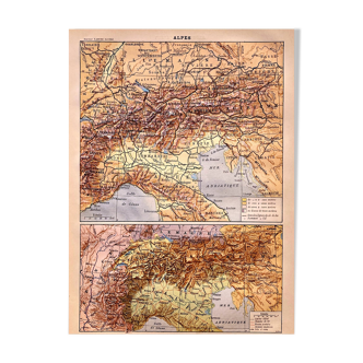 Alps map lithograph 1897