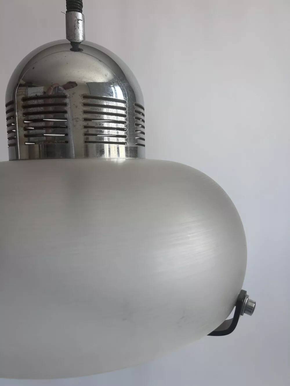 Vintage chrome and frosted plexiglass pendant light - 1970s