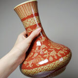 20th century Chinese vase, hand-painted ceramic in an unusual red hue.