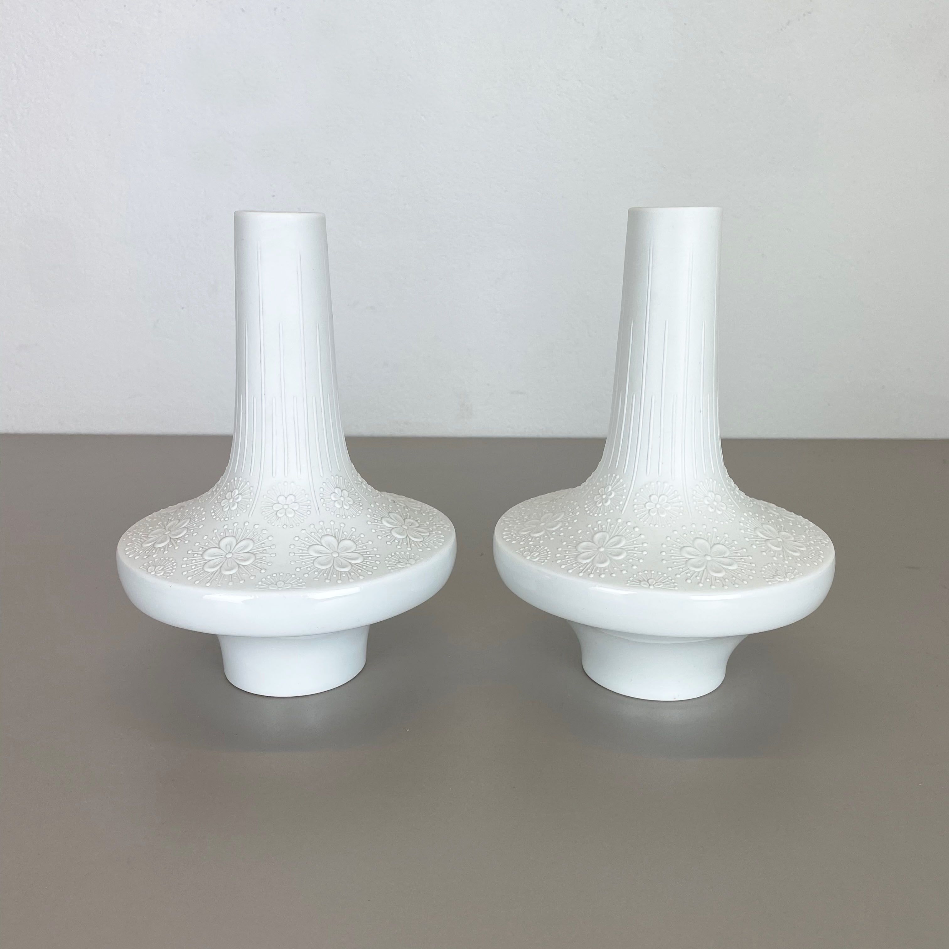 Set of 2 Op Art Biscuit Porcelain Ufo Vases by Edelstein Bavaria, Germany, 1970s