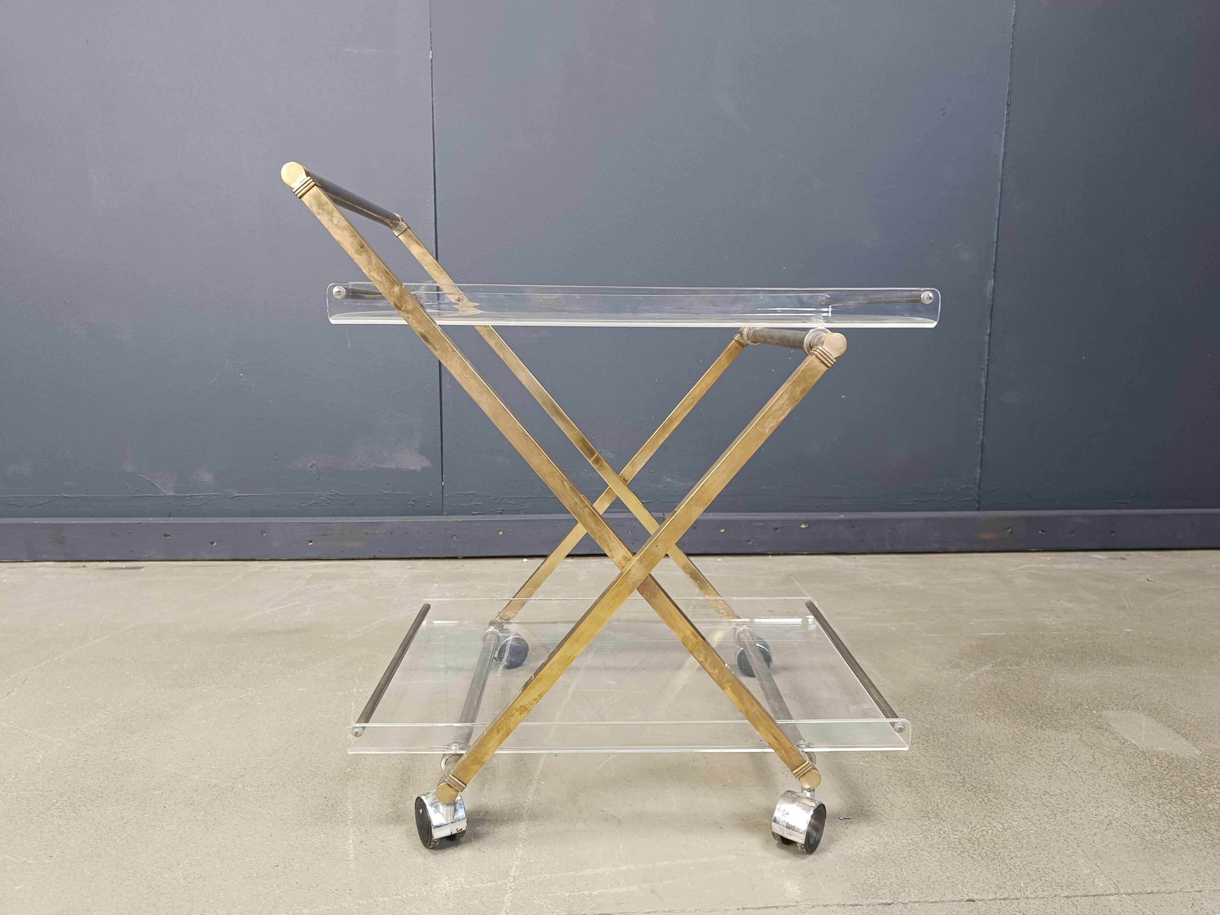 Vintage lucite and brass trolley, 1970s