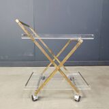 Vintage lucite and brass trolley, 1970s