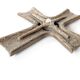 Vintage brutalist bronze crucifix, religious art from the 1950s
