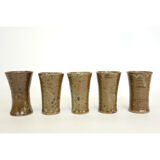 Sandstone teapot from La Borne and 5 cups signed Tiffoche, 1970s.