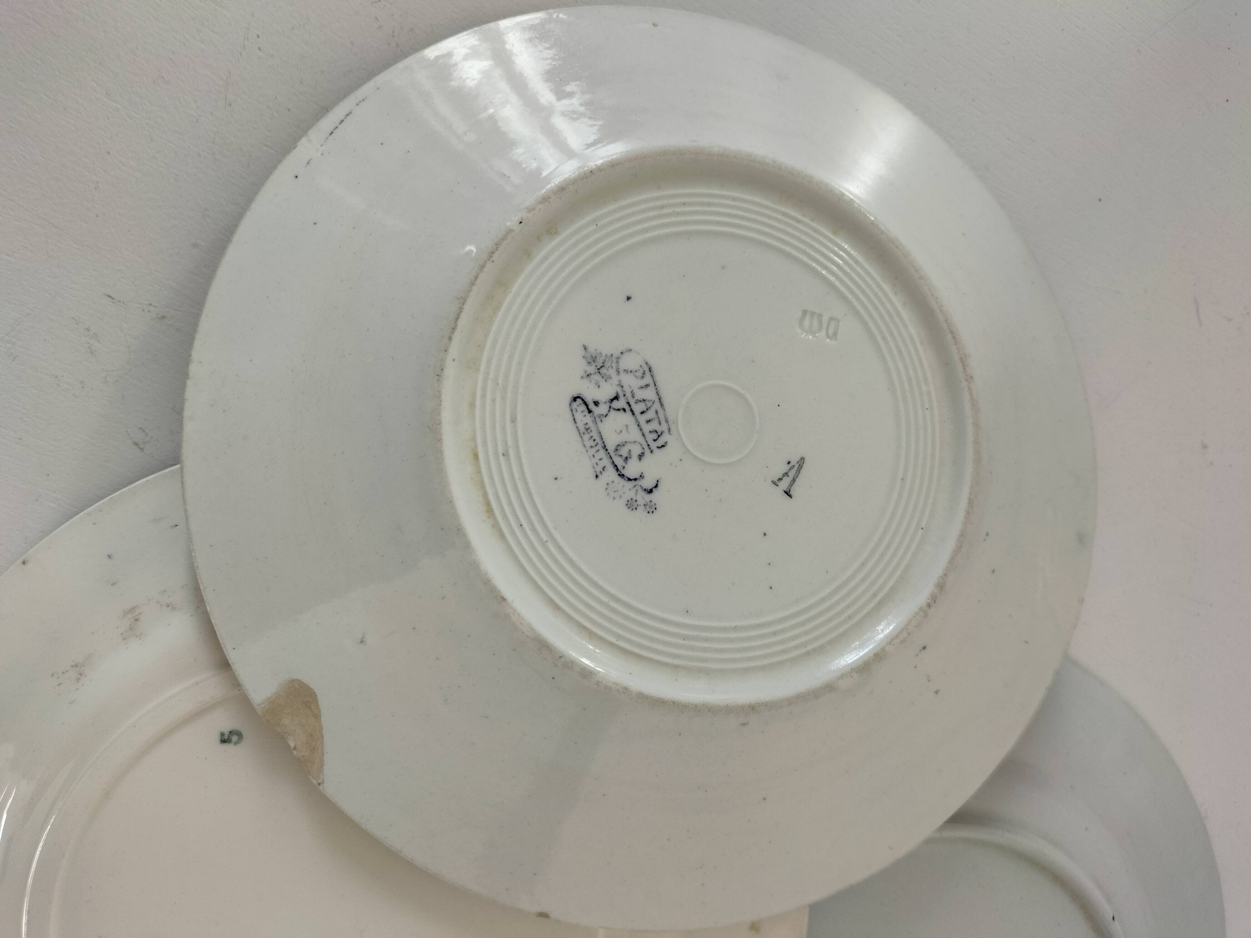 8 ironstone plates from the 19th century in blue camaïeu, mixed manufacturers.