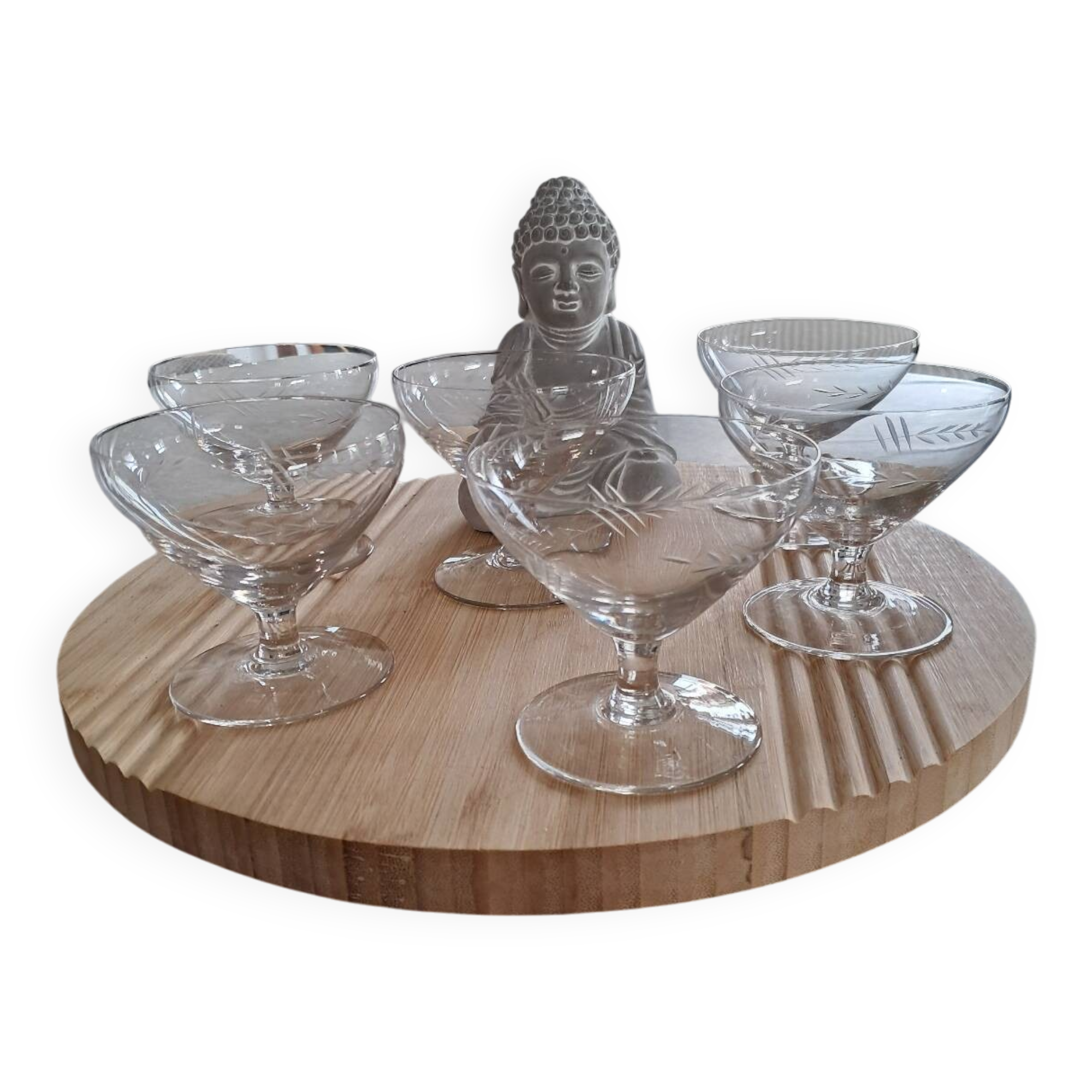 6 cut crystal champagne coupes, 20th century