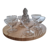6 cut crystal champagne coupes, 20th century