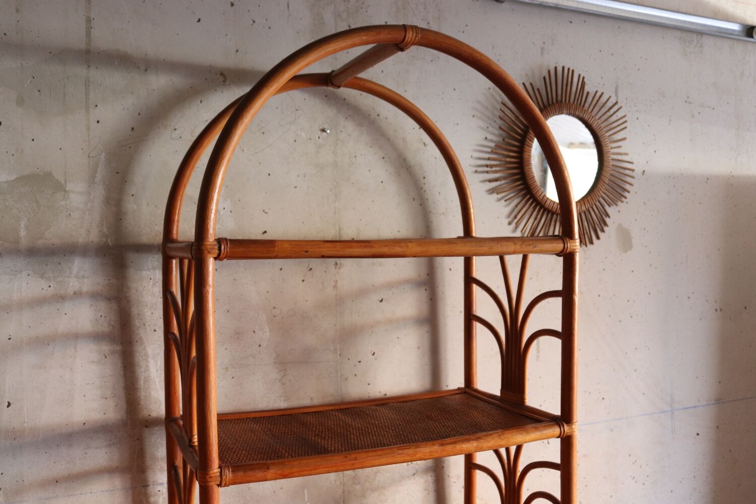 Rattan and vintage bamboo shelf