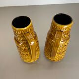 Set of Two Pottery Fat Lava Vases "ochre pattern" by Scheurich, Germany, 1970s
