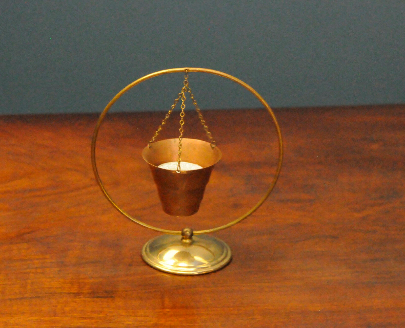 Scandinavian copper and brass candle holder