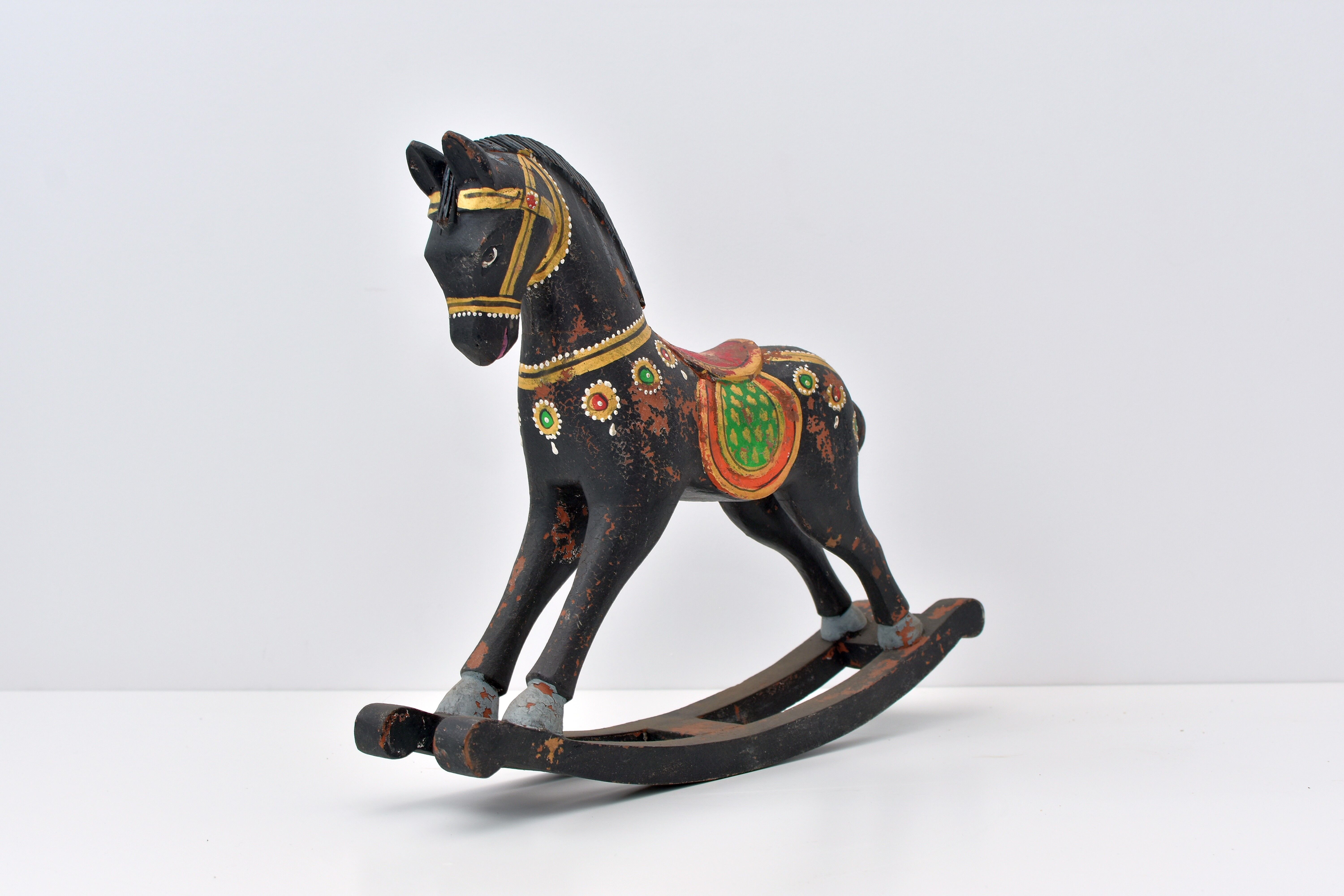 Black horse rocking wood painted old finish