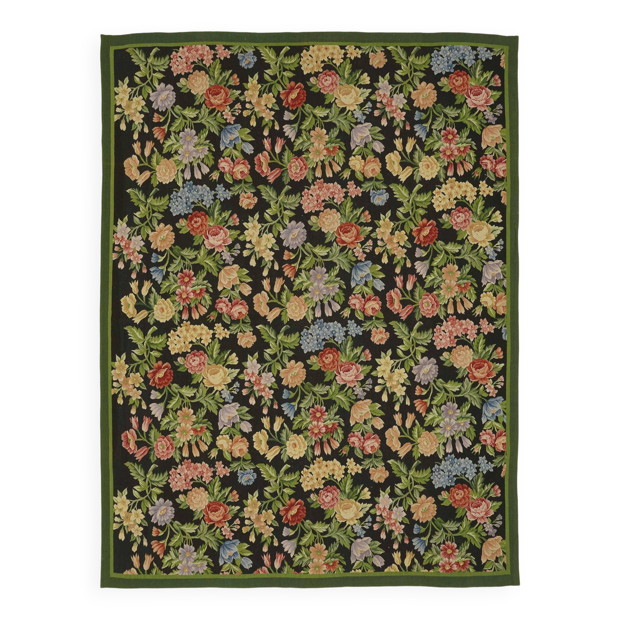 Handmade European Vintage Aubusson Kilim 235 cm x 310 cm