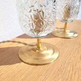 Pair of vintage diamond and brass tulip lamps