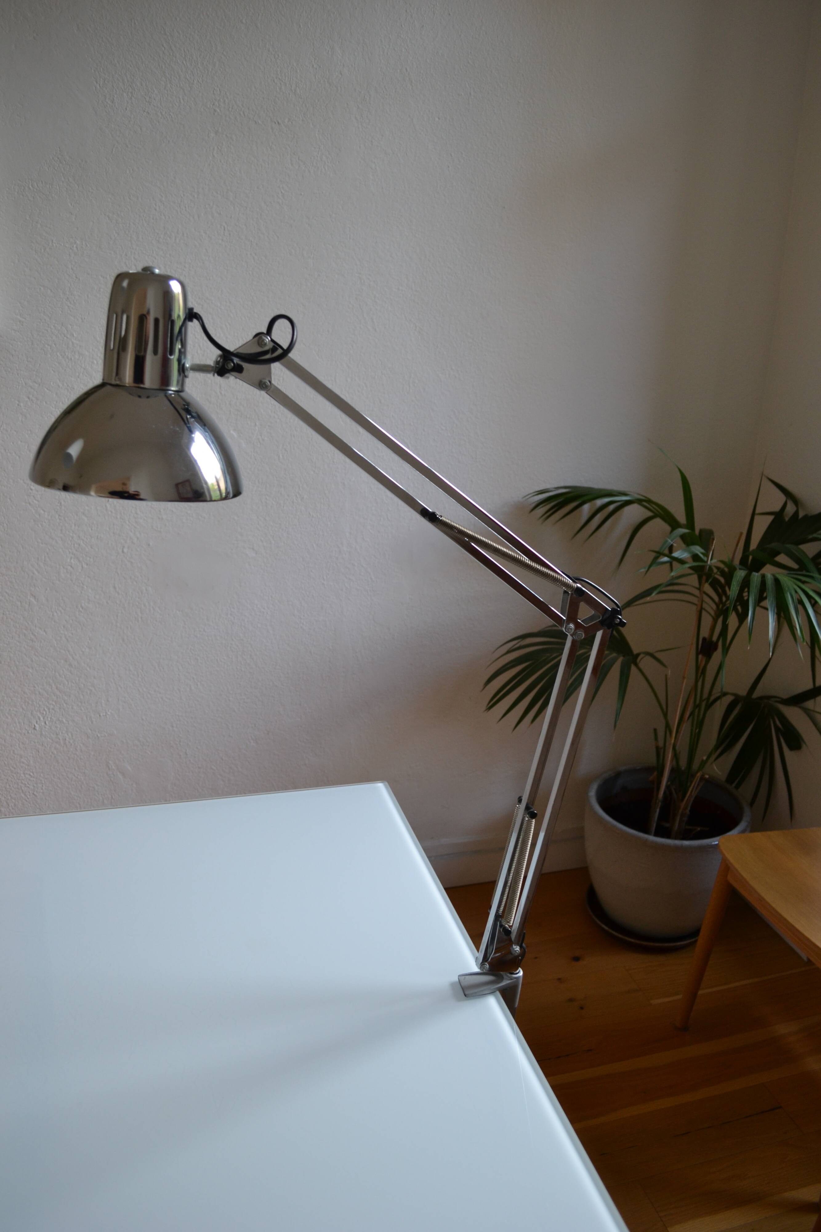 Articulated architect lamp with vintage clip, 90s, chrome metal