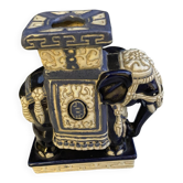 Vintage cobalt blue glazed ceramic elephant stool