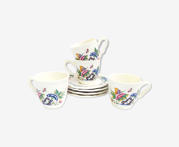 Ensemble de 4 tasses et sous tasses Sarreguemines anciennes