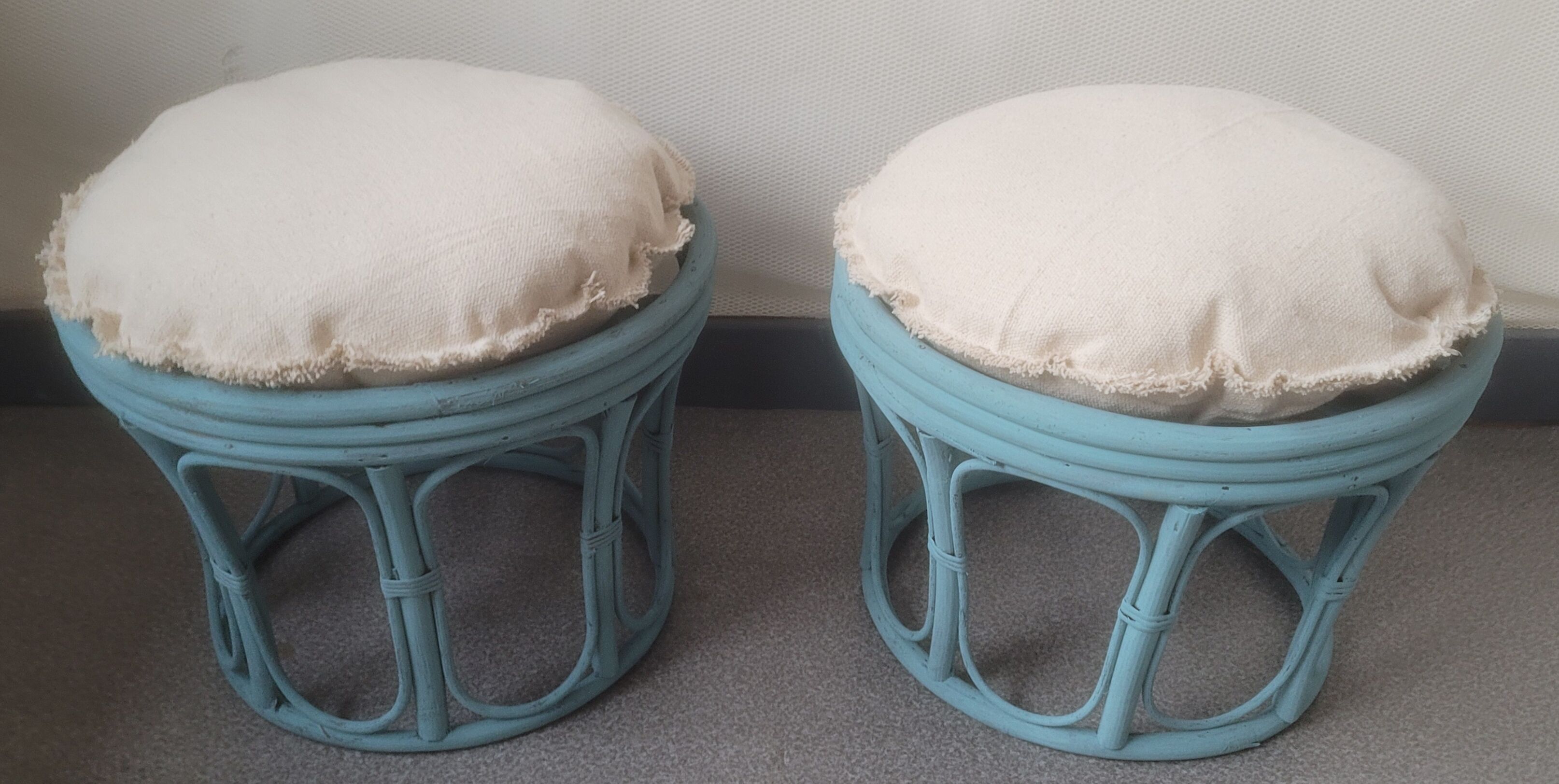 Paire de poufs en bambou rotin