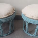 Pair of rattan bamboo poufs