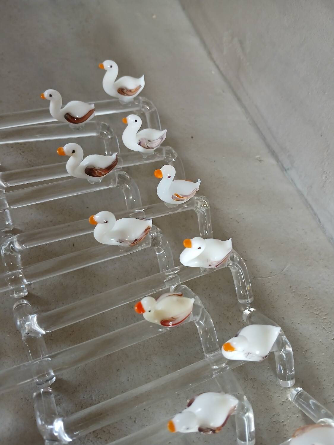 14 antique glass knife rests / ducks