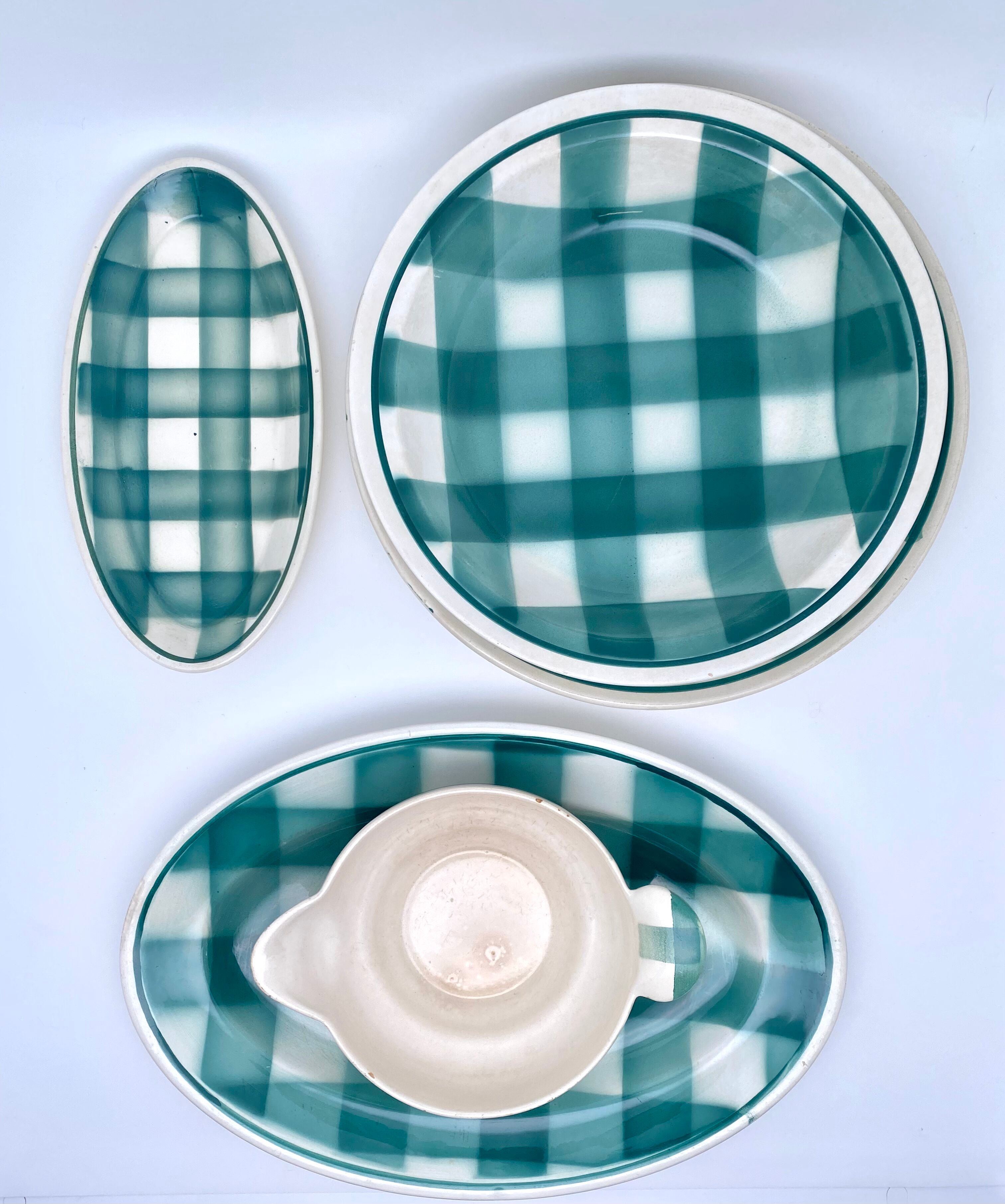 Vintage beige and green checkered service