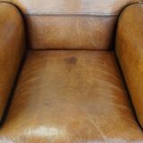Set of 2  vintage cognac-colored sheep leather armchairs