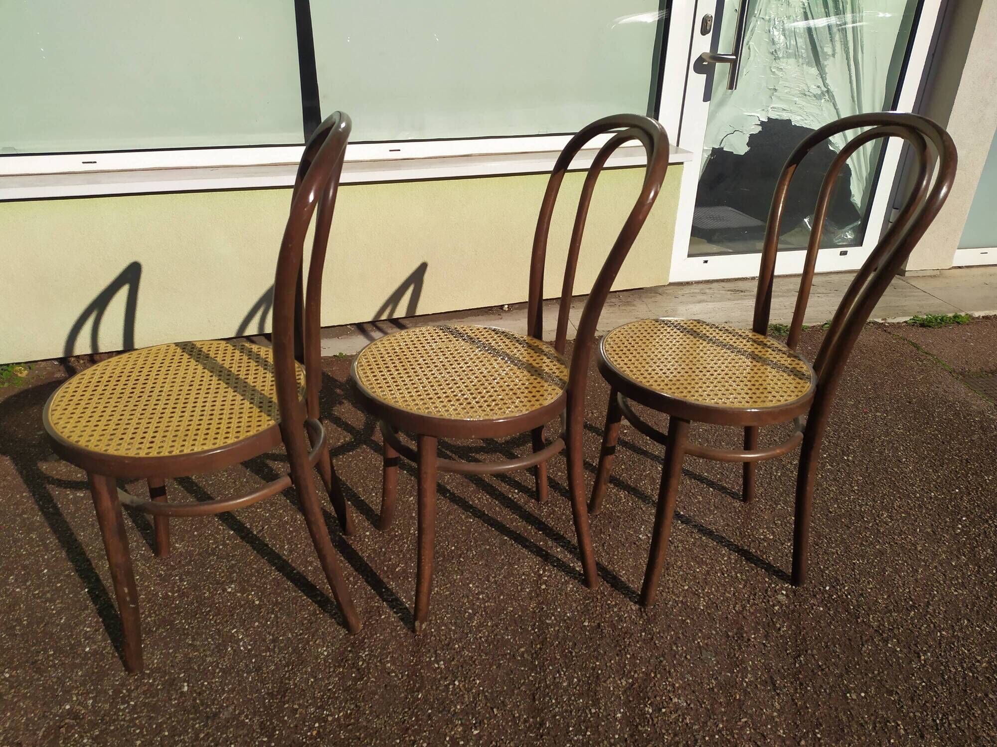 set of 3 wooden canned bistro chair - ZPM RADOMSKO for Thonet