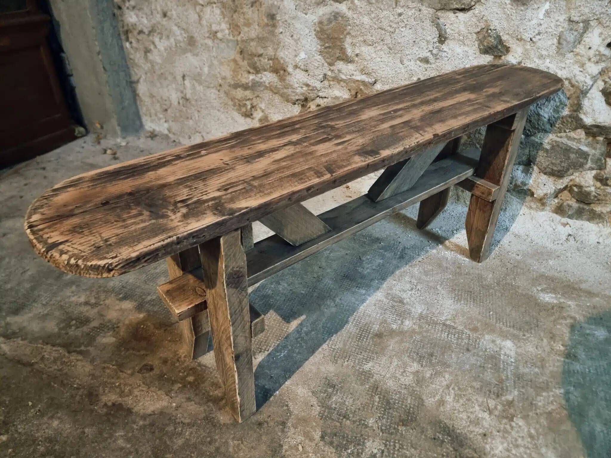 Vintage French Pine Bench – 1960s Seat or Side Table