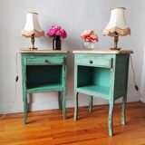 Pair of bedside tables with aged patina